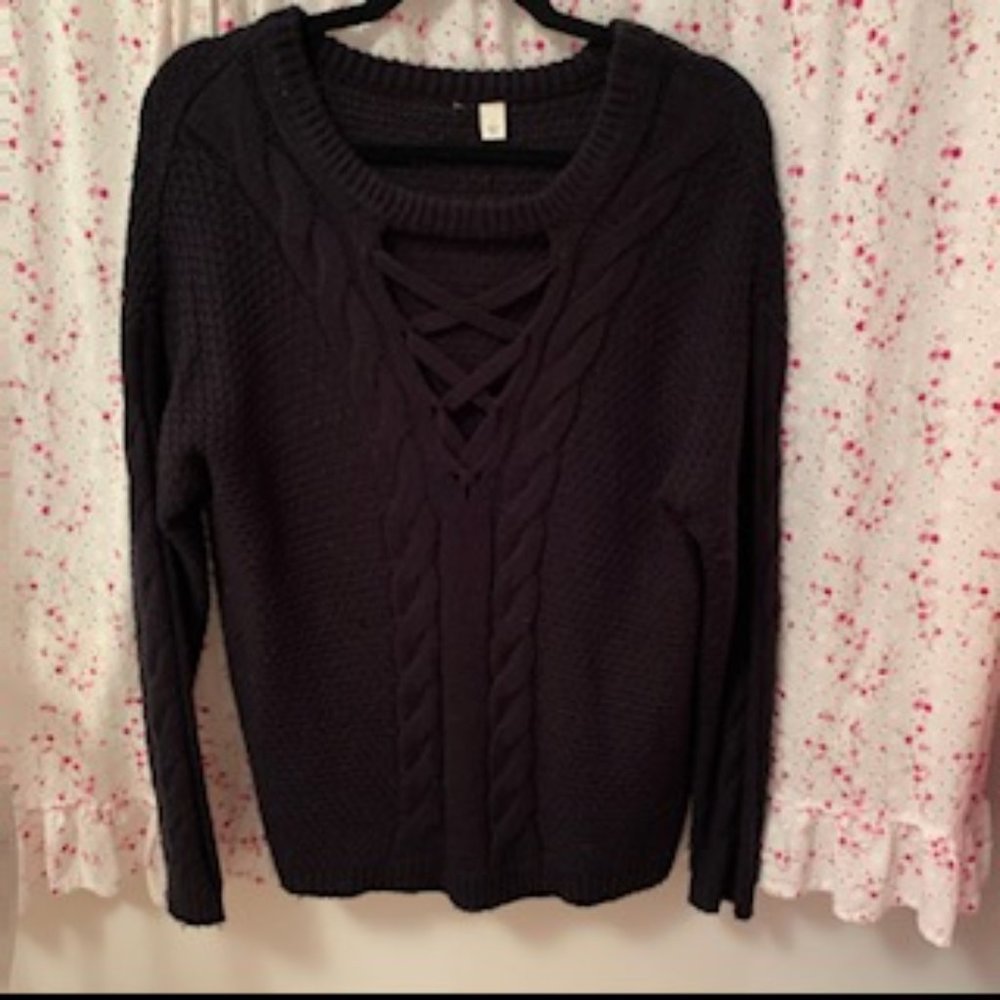 Francesca's Cable Knit Sweater w/ Latice Detail- S